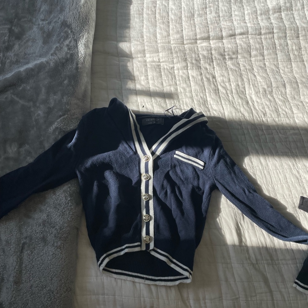 Primark Navy Cardigan with Cream Stripes